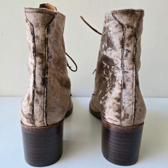 Freda Salvador NEW Ace Crushed Velvet Lace Up Mid Heel Taupe Brown Boots Size 7 - Picture 8 of 13